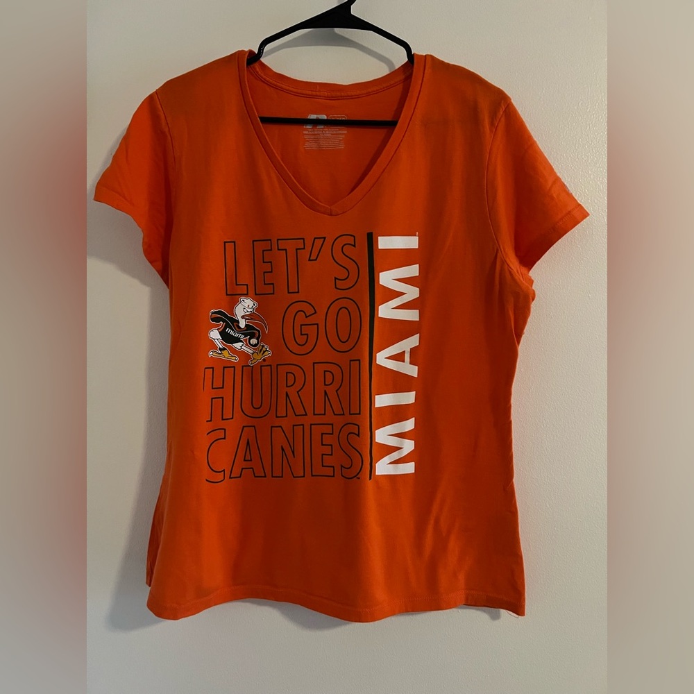 Ladies UM Miami Canes Vneck T-Shirt Orange